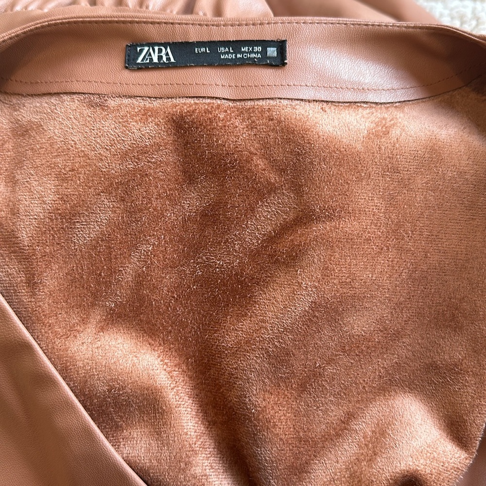 SALE - Zara Tan Pleather Mini Dress with Quarter Sleeves - Picture 6 of 6